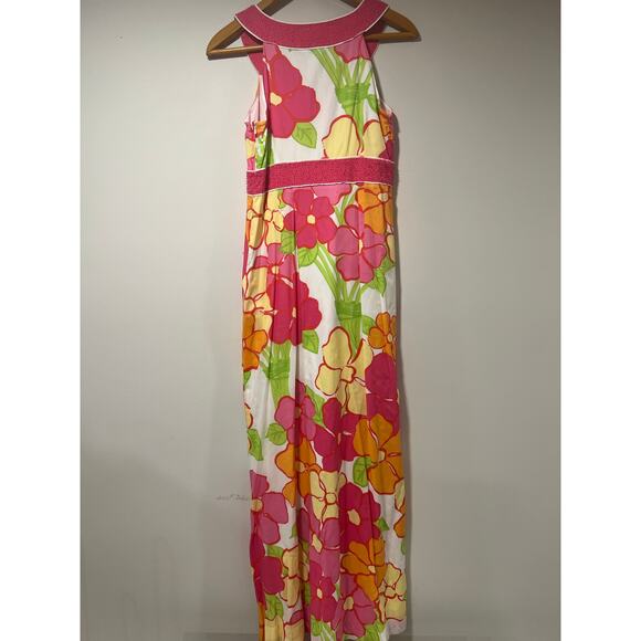 Vintage Lilly Pulitzer Maxi Dress Beaded Key Hole Pink Yellow Florals Size 8 JL - Picture 7 of 13
